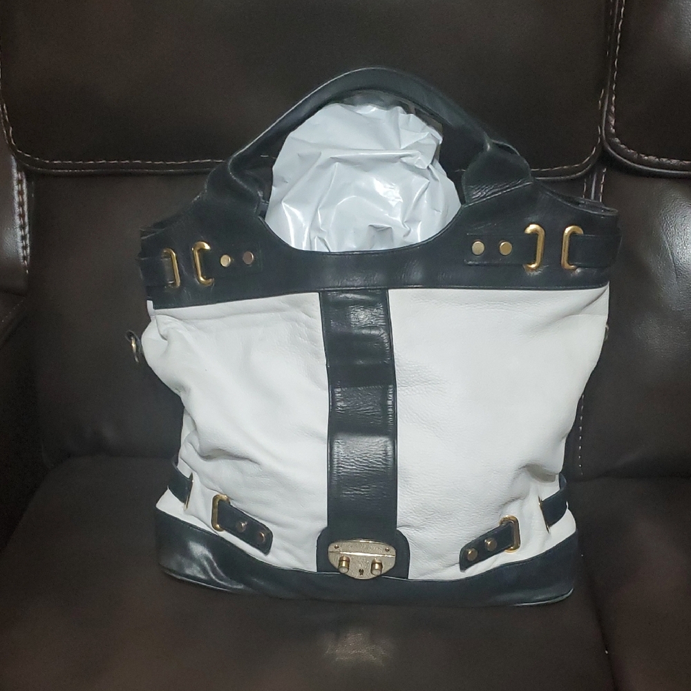 Foley + Corinna Black and White Tote with Gold Accents